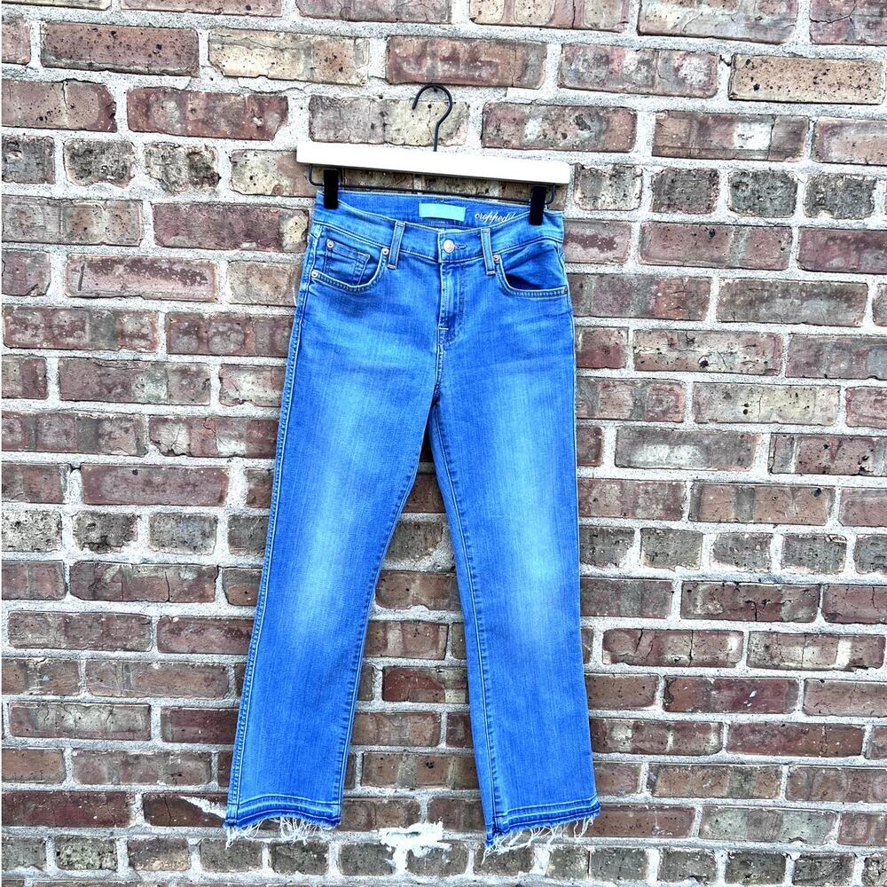 7 For All Mankind B(air) Cropped Straight Jeans Medium Wash Size 25 Raw Cut Hem